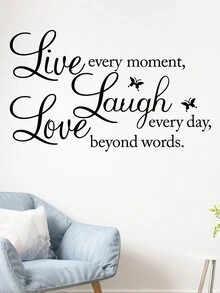1 Pieza Pegatina De Pared 'vive, Ríe, Ama' Para Decoración De Habitaciones, Calcomanía Simple Y Resistente Al Agua - Negro - Ver 4