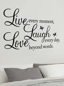 1 Pieza Pegatina De Pared 'vive, Ríe, Ama' Para Decoración De Habitaciones, Calcomanía Simple Y Resistente Al Agua - Negro - Ver 5