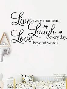 1 Pieza Pegatina De Pared 'vive, Ríe, Ama' Para Decoración De Habitaciones, Calcomanía Simple Y Resistente Al Agua - Negro - Ver 6
