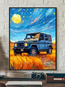 星空下金色麥田和越野車奇幻插畫鑽石畫套裝,全鑽圓形鑽石刺繡 Diy 馬賽克壁掛藝術客廳家居裝飾,1 套 - 彩色 - 查看 4