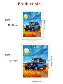 星空下金色麥田和越野車奇幻插畫鑽石畫套裝,全鑽圓形鑽石刺繡 Diy 馬賽克壁掛藝術客廳家居裝飾,1 套 - 彩色 - 查看 2