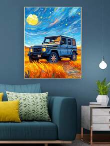 星空下金色麥田和越野車奇幻插畫鑽石畫套裝,全鑽圓形鑽石刺繡 Diy 馬賽克壁掛藝術客廳家居裝飾,1 套 - 彩色 - 查看 5
