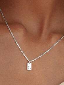 1Pc 26 chữ cái A-Z Vòng cổ mặt dây chuyền thẻ chữ cái đầu cá nhân hóa cho phụ nữ Quà tặng trang sức hợp thời trang - Bạc - Xem 29