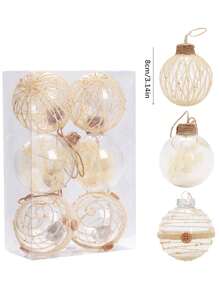 6 件装 8 厘米香槟色圣诞球圣诞树装饰吊坠手绘球橱窗场景布置道具家居装饰最佳礼物 - 查看 6