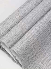 紋理織物奶油色壁紙,仿草編米色自粘布藝壁紙,可拆式柜檯面膜 - 灰色 - 查看 1