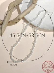 1條法式簡約925銀製天然珍珠項鍊,帶有小珠鏈和天然白水晶,適合日常穿著,適合冬季穿著,原創設計和高級質量的珠寶