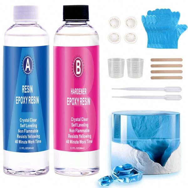 120ml 1:1 Epoxy Resin Kit, AB Glue For DIY Jewelry, Crafts, Clear Hard Casting Resin Hardener, Anti-Yellowing, Low Bubble