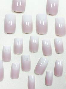 24 Piezas Uñas Postizas Holográficas De Color Rosa Cortas Y Cuadradas Con Diseños De Moda, Sencillas, Gradientes, Brillantes Y Puras, Adecuadas Para Fiestas, Eventos Y Uso Diario - Multicolor - Ver 3