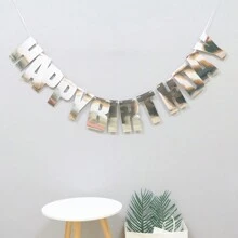 1 Pieza Letrero De Feliz Cumpleaños Plateado Láser Con Letras Para Decoración De Fiestas De Cumpleaños - Plateado - Ver 1