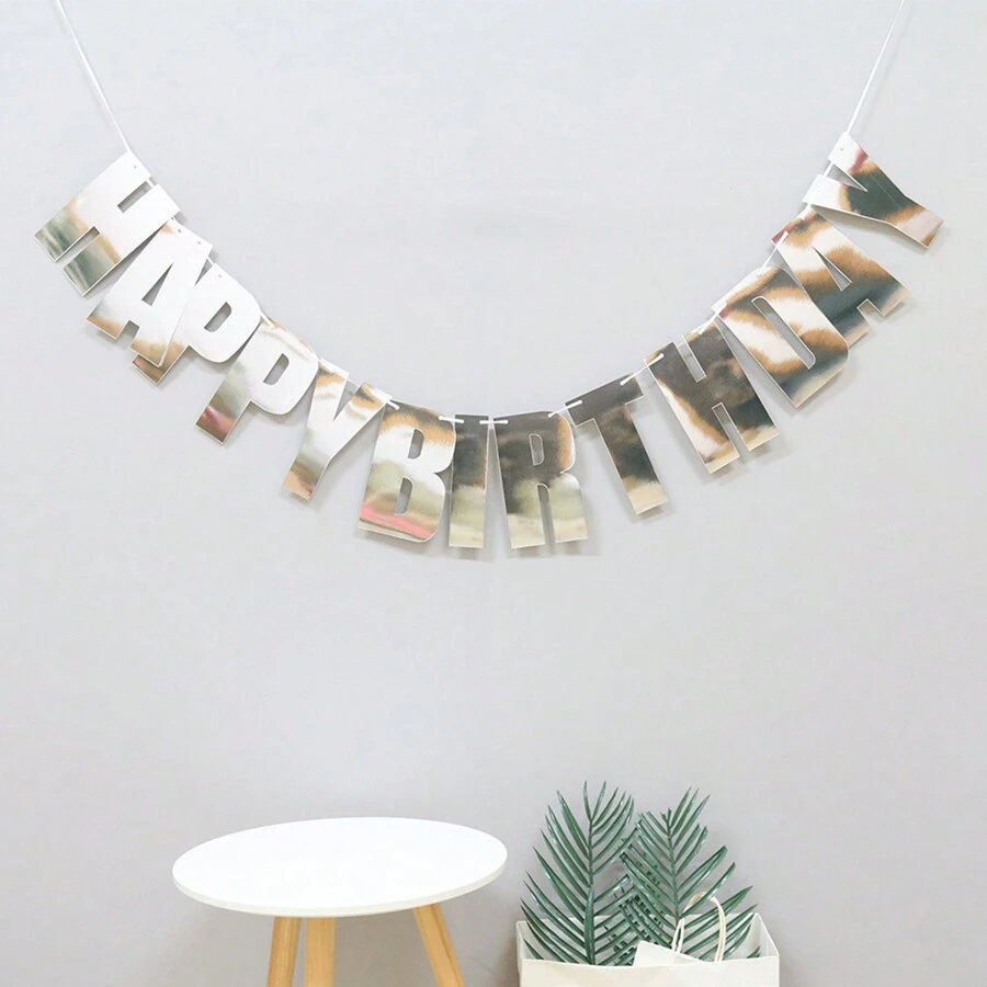 1 Pieza Letrero De Feliz Cumpleaños Plateado Láser Con Letras Para Decoración De Fiestas De Cumpleaños - Plateado - Ver 1
