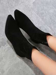 Europäischer Stil Weiche Pu Leder Spitze Schuhe Stiefeletten Für Frauen, Retro Mattierte Oberfläche Chunky Absatz Stiefeletten Herbst-winter Kollektion