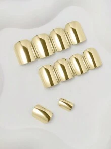 VV MEI JIA ER 24片短方形按压式美甲贴片 - 时尚金属镜面浅金色假指甲 | 朋克金属镀铬短款可重复使用假指甲，12种尺寸 - 美甲套装，女士和女孩礼物，包含1卷美甲胶带和1个指甲锉 - 金色 - 查看 4