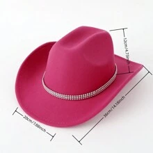 1pc Women's Solid Color Crystal Decorated Cowboy Hat For Western Party, Travel, Street, Festival, Elegant & Casual, Suitable For Daily Use Cowboy Hat Cowgirl Hat