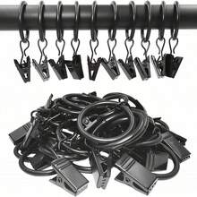 Metal Curtain Rings With Clips, Curtain Clip Hooks, Rust-proof Drapery Hooks For Decorative Rod - Black - View 3