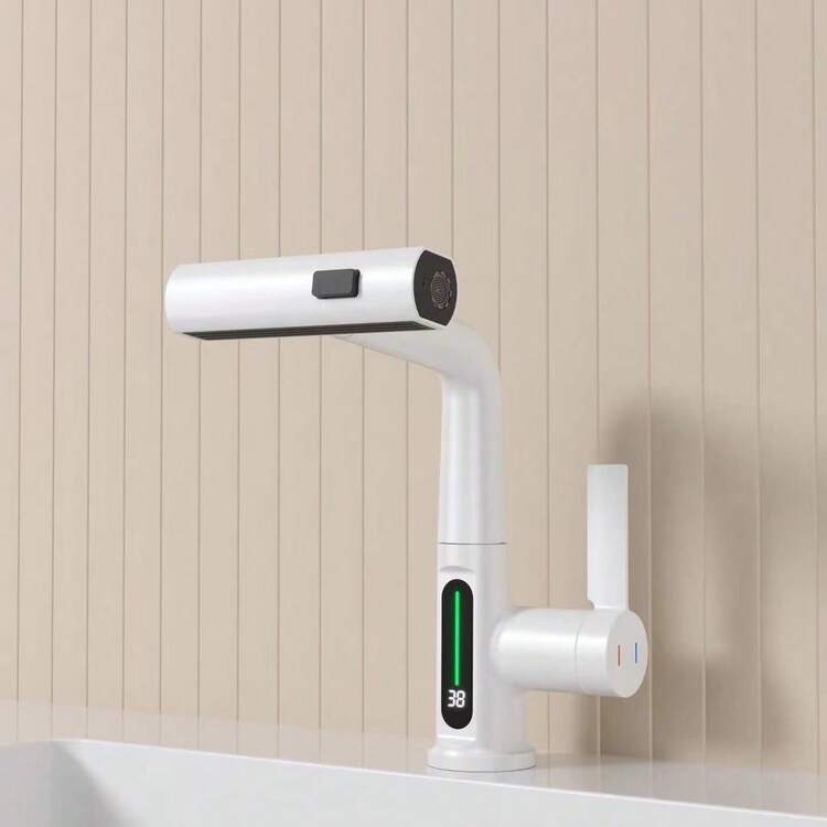 Grifo Giratorio De 360 Grados Con 5 Tipos De Rociadores, Ahorro De Agua, Grifo De Lavabo De Agua Fría Y Caliente - Blanco - Añade 4