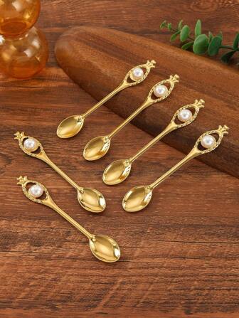 6pcs Luxury European And Style Teaspoon/Coffee Spoon/Fruit Salad Spoon/Dessert Spoons For Home/Living Room/Restaurant/Outdoor Picnic Parties,Kitchen,Christmas Gift,School Supplies