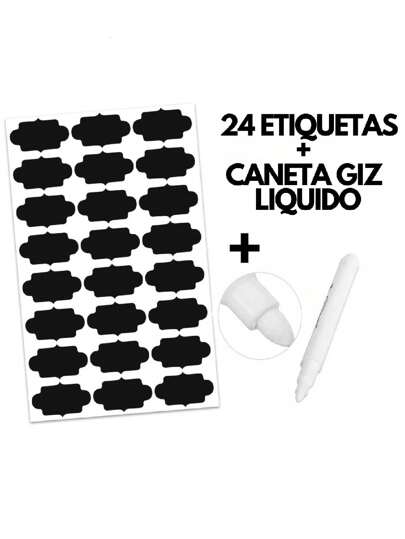 24 Etiqueta Lousa Apagável com Caneta Giz Liquido Tempero Organização