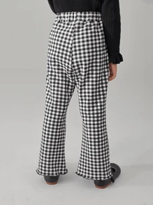 女童春秋黑白格紋喇叭褲兒童時尚休閒長褲 - 黑與白 - 查看 4