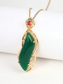 1 件復古多色天然石材吊墜項鍊,女式綠色翡翠玉項圈項鍊