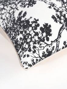 1 個具森林植物圖案的簡約黑白色雪紗提花方形靠墊套,適用於客廳、書房、臥室和室外家居裝飾。 - 黑與白 - 查看 5