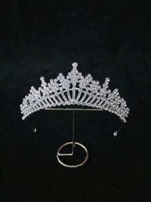 1pc Women's Silver Multi-Functional Rhinestone Bridal Crown Tiara Headband Hair Accessory Elegant - Silver - View 1