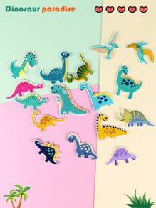 16pcs Dinosaur Series, Pterosaur, Tyrannosaurus Rex, Stegosaurus Design Cartoon Combination Diy Iron On/Sew On Patch, Suitable For Clothes, Bags, Hats And Other Items - Multicolor - View 7
