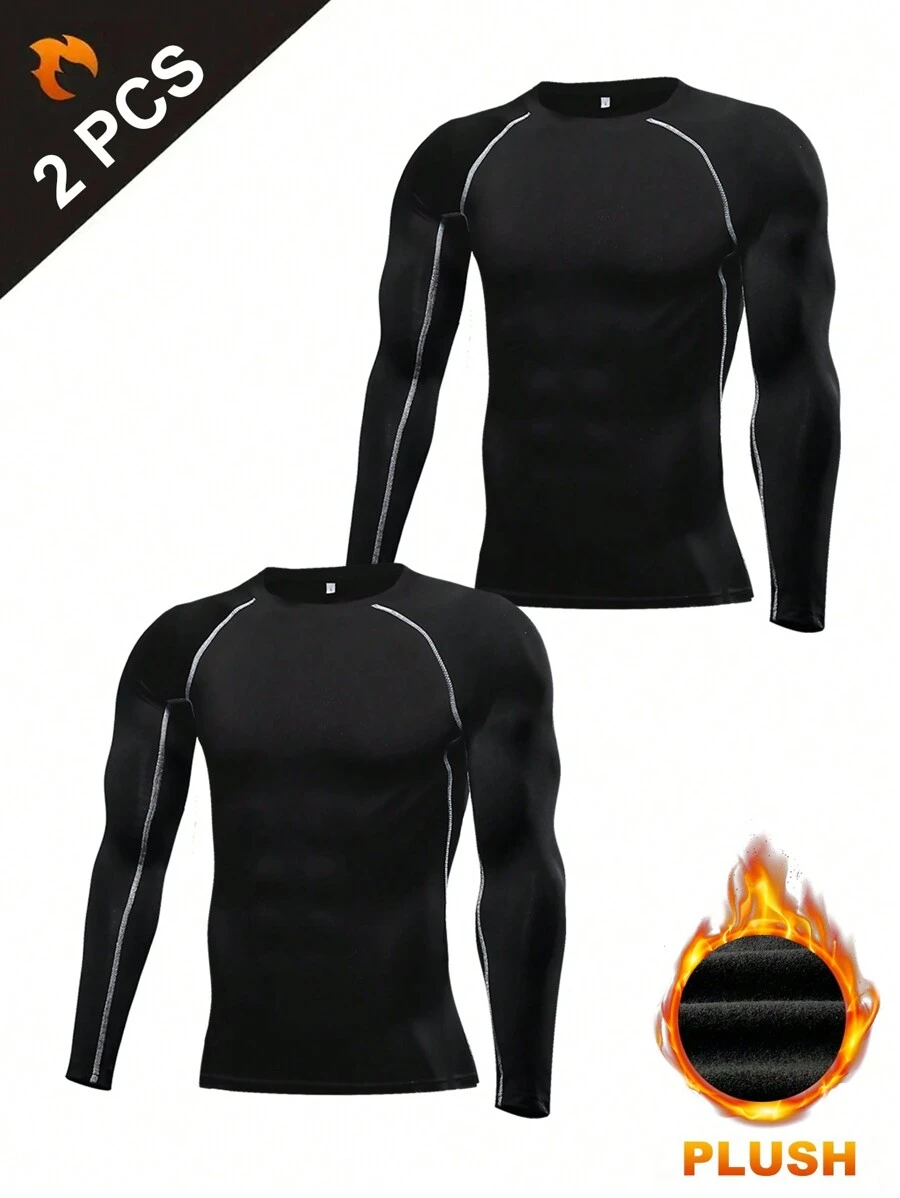 2 件套男士壓縮上衣,運動長袖 T 卹,運動打底 T 卹,冬季健身裝備