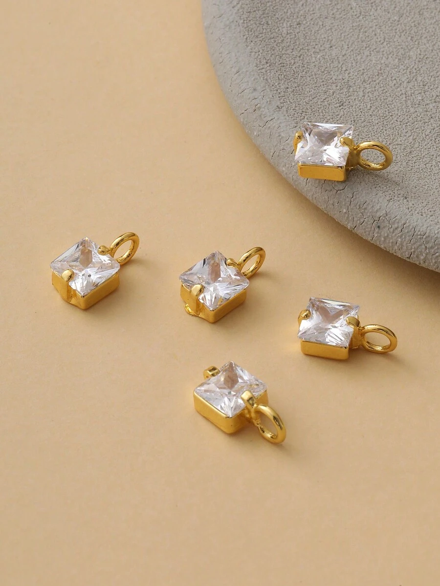 Colgante De Bisel Con Forma Cuadrada Dorada, 5 Uds., Con Diamantes De Imitación Para Hacer Joyas Diy - Multicolor - Ver 1