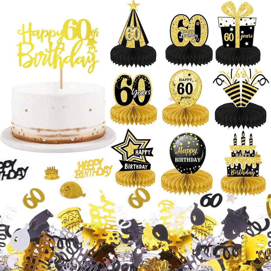 10入組60歲生日蜂巢中心裝飾,男女適用,生日桌面裝飾,派對裝飾