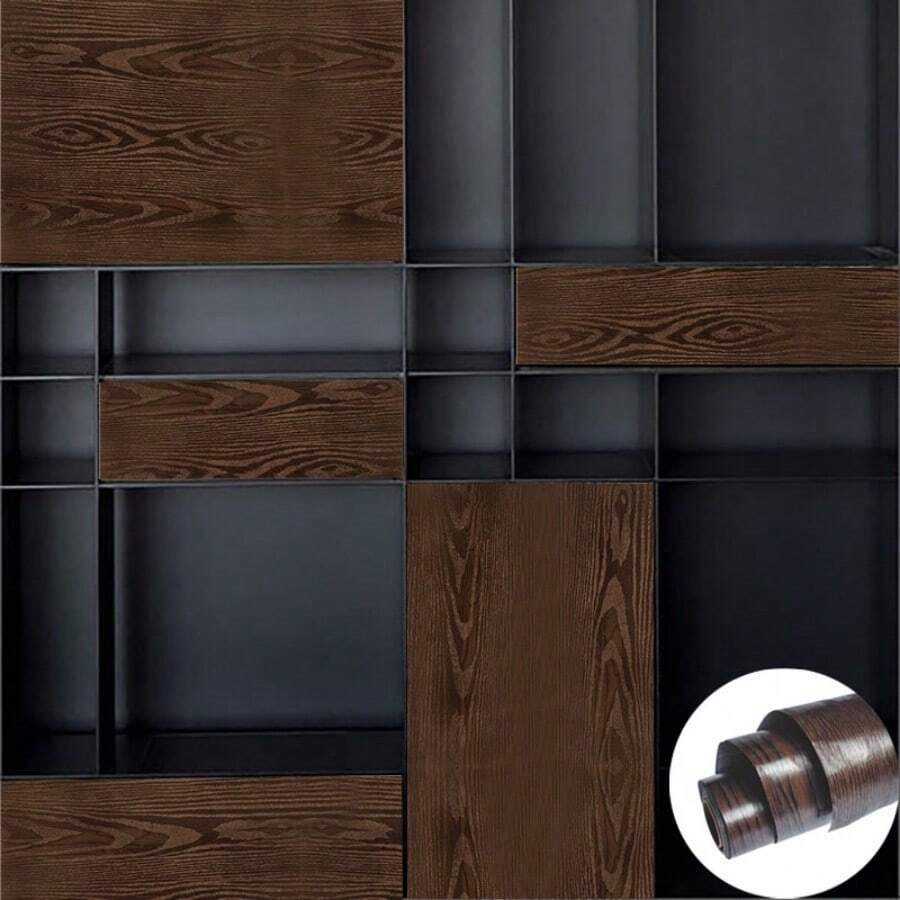 1捲紋理浮雕自黏壁紙,厚pvc耐磨仿木紋壁紙,適用於桌子、衣櫥、廚櫃的修復和裝飾貼膜壁紙 - 棕色 - 查看 1