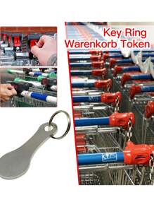 1pc Metallic Stainless Steel Keychain With Key Ring, Clasp, Pushcart Unlocker Head & Decorative Pendant,Reuse Shopping Cart Token Key Ring Trolley Alloy Key Chain Accessories KeyringCharms Metal Keychains Carts Coin Holder