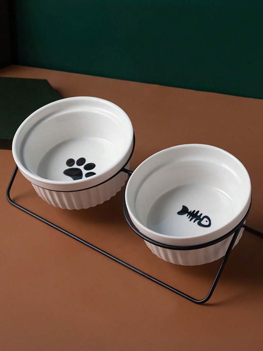 1pc Ceramic Pet Bowl For Cats And Dogs, Suitable For Daily Use - Black - View 1