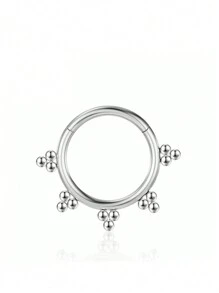 钛金属鼻环，圆形钛球焊接花朵鼻环，可植入式G23钛合金软骨耳环，精美饰品，鼻中隔铰链段个性化鼻环，时尚配饰，宽度8/10/12毫米 - 銀色 - 查看 4