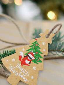 50入組混搭設計卡通復古聖誕禮物標籤,聖誕樹裝飾,烘焙和謝謝標籤 - 彩色 - 查看 3