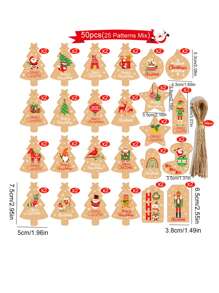 50入組混搭設計卡通復古聖誕禮物標籤,聖誕樹裝飾,烘焙和謝謝標籤 - 彩色 - 查看 2