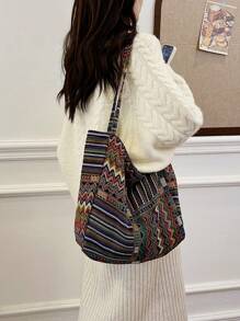 1 Pieza Bolsa De Hombro De Gran Capacidad Simple Y De Moda Con Patrón Vintage, Plegable Para Viaje Diario Y Compras - Multicolor - Ver 9