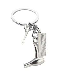 洗頭、剪髮、吹髮合金鑰匙扣,理髮、剪刀、吹風機、梳子、鑰匙扣飾品
