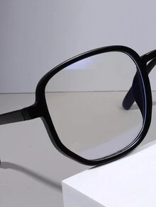 1 件装男士黑色方形塑料无度数眼镜，带镜片，适合日常使用 - 黑色 - 查看 5