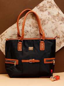 Conjunto de Bolsas de Mujer 4 Piezas: Bolsa de Mano, Bolsa Cruzada, Tote y Cartera, Detalles en Color Dorado, Correa Ajustable, Colores Lisos, Estilo Casual o Juvenil y Tela Permiable - Negro - Ver 4