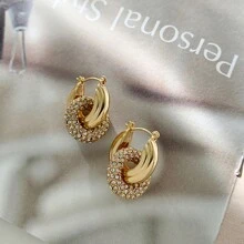 1 par de pendientes de aleación de zinc decorados con rhinestones, minimalistas y elegantes - Amarillo Oro - Ver 4