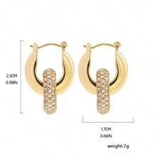 1 par de pendientes de aleación de zinc decorados con rhinestones, minimalistas y elegantes - Amarillo Oro - Ver 5