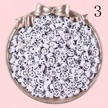 100入組4*7mm亞克力笑臉平面圓珠,diy手鍊、耳環、項鍊、手機掛飾裝飾珠子