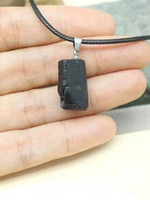 1pc Natural Labradorite Gemstone Pendant Necklace - Black - View 6