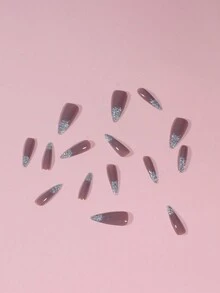 24/48/72/96pcs Glitter Gradient French False Nail Tips, Pointed Shape - Multicolor - View 2
