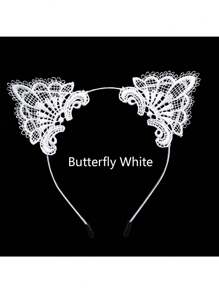 Diadema De Encaje Con Orejas De Gato - mariposa blanca - Ver 2