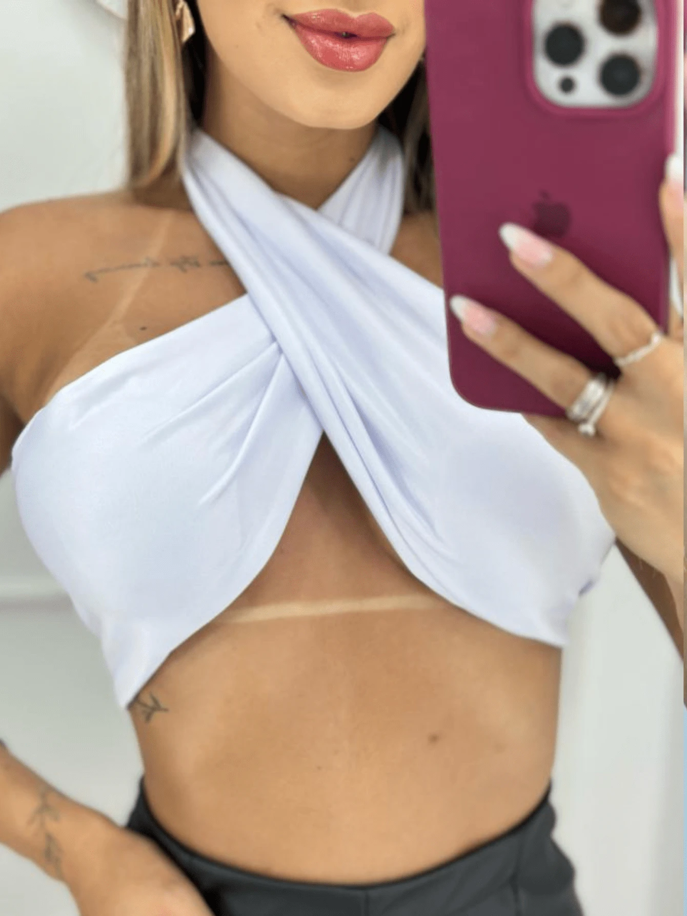 Wrap Top With Tie With Padded Tops Bandeau Crossover Fashion Blogger Party - White - View 1