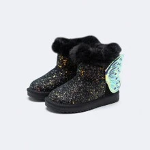 Balabala 少女翅膀毛絨雪地靴，聖誕禮物 - 黑色 - 查看 5