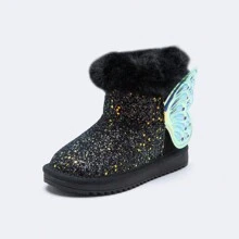 Balabala 少女翅膀毛絨雪地靴，聖誕禮物 - 黑色 - 查看 3