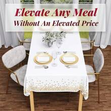 1片白色塑膠桌布,54" X 108",金點紙膠桌布,塑膠桌布,白色桌布,塑膠桌面套,派對裝飾
