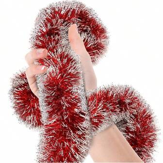 1pc 3m/5m Christmas Tree Decor Garlands, With Red Frosted Edges, Metal Sequins, Red And Silver Metallic Streamers, For Indoor/Outdoor Disco Party Decoration And Ceiling Hanging, Festival Celebration,Christmas